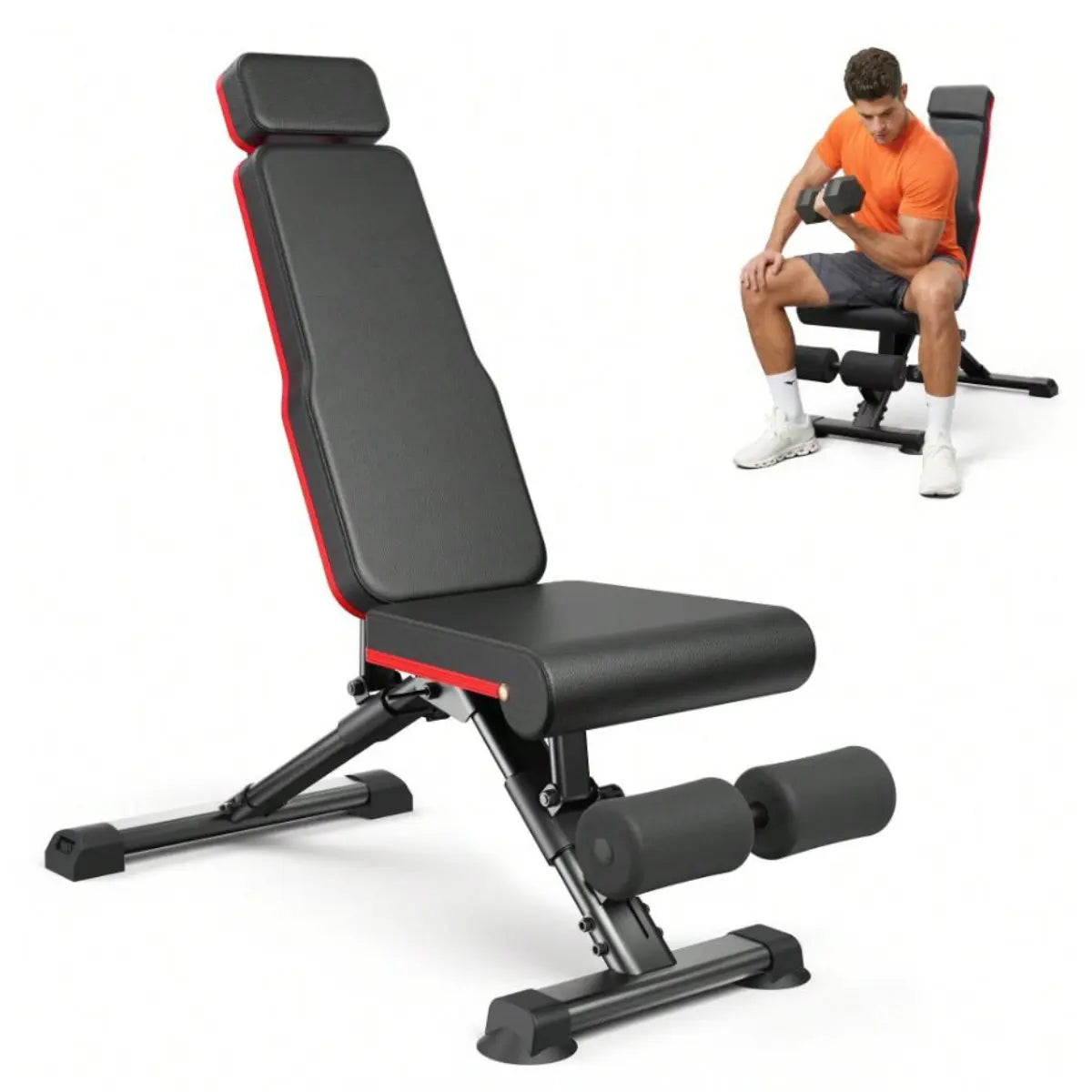Adjustable Weight Bench, 990 Lbs Quick Fold Weight Bench Suitable for Home Gym, Exercise Bench with Extended Head Support, Adjustable Incline, Decline, and Flat Multifunctional Bench Press Suitable for Full Body Workout