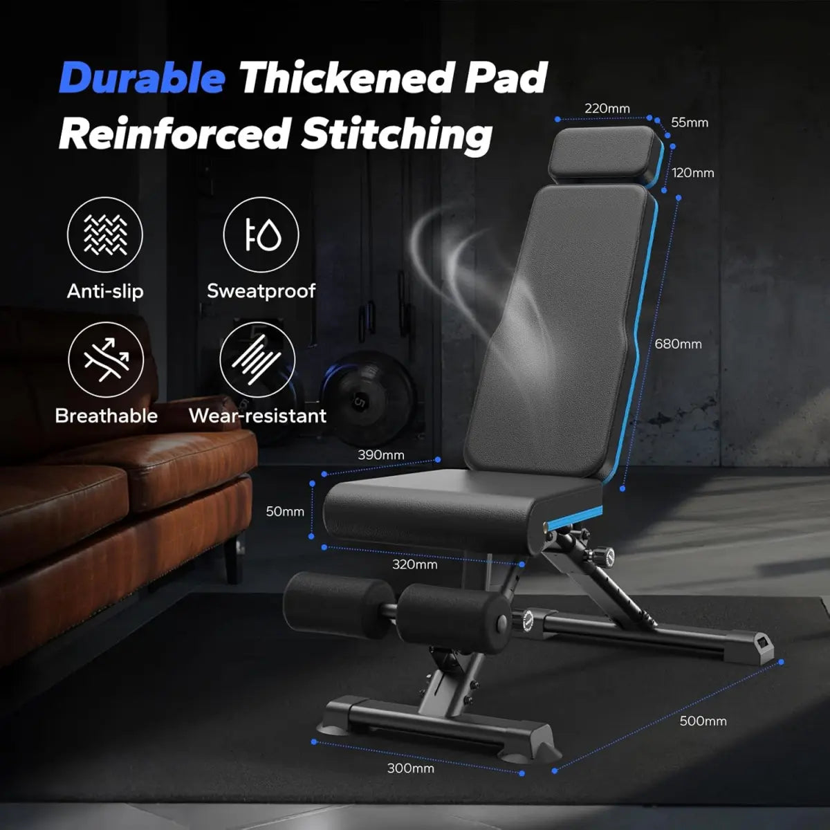 Adjustable Weight Bench, 990 Lbs Quick Fold Weight Bench Suitable for Home Gym, Exercise Bench with Extended Head Support, Adjustable Incline, Decline, and Flat Multifunctional Bench Press Suitable for Full Body Workout