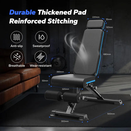 Adjustable Weight Bench, 990 Lbs Quick Fold Weight Bench Suitable for Home Gym, Exercise Bench with Extended Head Support, Adjustable Incline, Decline, and Flat Multifunctional Bench Press Suitable for Full Body Workout