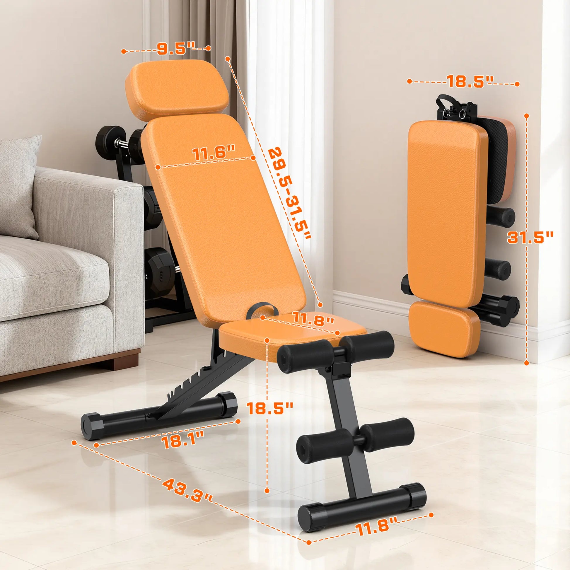 Bearbro 9 Positions Adjustable Weight Bench,Foldable Workout Bench Olympic Weight Bench for Home Gym Full Body Strength Training,Support up to 800Lbs