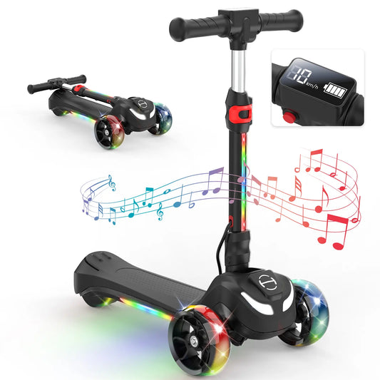 Balance Electric Scooter for Children Ages 3-12, Adjustable Height Motorized Scooter with Bluetooth Speaker, LED Lights, Three-Wheel Design, Thumb Accelerator, Balance Training, and Foldable for Boys and Girls