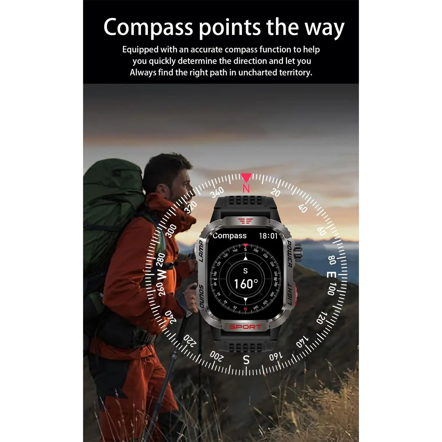 Men's Rechargeable GPS Smartwatch with Magnetic Black Stainless Steel Band, 600mAh USB Rechargeable Battery, Waterproof Design, Flashlight, Compass, Bluetooth Calling, HD Touchscreen, Outdoor Sports Tracker, Android Compatible