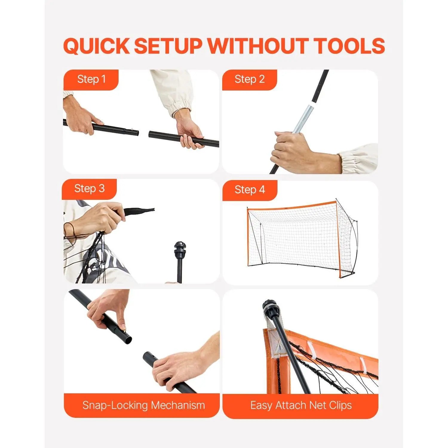 【Summerfinds】Vevor Portable Soccer Goal, 12X6 Ft Adults Kids Backyard Soccer Net, Large Practice Soccer Net, Steel Fiberglass Structure Training Goal Set, All-Weather Outdoor Soccer Goals with Carry Bag, Orange