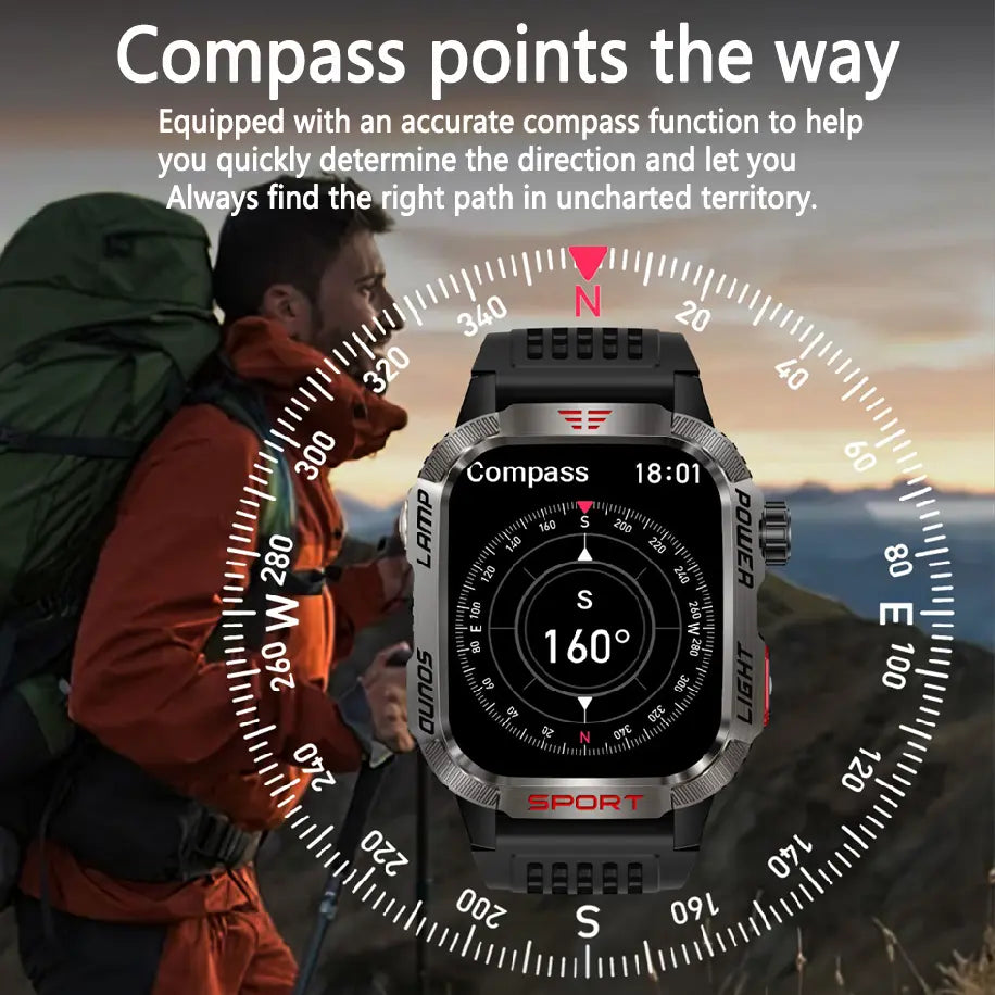 Men's Rechargeable GPS Smartwatch with Magnetic Black Stainless Steel Band, 600mAh USB Rechargeable Battery, Waterproof Design, Flashlight, Compass, Bluetooth Calling, HD Touchscreen, Outdoor Sports Tracker, Android Compatible