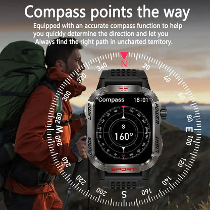 Men's Rechargeable GPS Smartwatch with Magnetic Black Stainless Steel Band, 600mAh USB Rechargeable Battery, Waterproof Design, Flashlight, Compass, Bluetooth Calling, HD Touchscreen, Outdoor Sports Tracker, Android Compatible