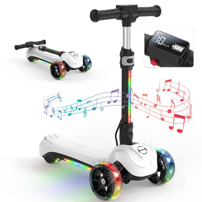 Balance Electric Scooter for Children Ages 3-12, Adjustable Height Motorized Scooter with Bluetooth Speaker, LED Lights, Three-Wheel Design, Thumb Accelerator, Balance Training, and Foldable for Boys and Girls
