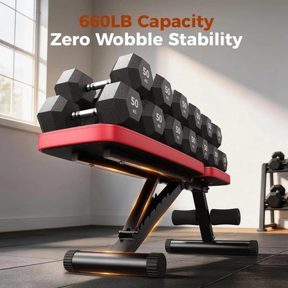 Nicepeople FWB1 Weight Bench for Home Gym, 660LBS Capacity Workout Bench with 8 Backrests for Chest Shoulders Arms, Compact and Foldable Strength Bench for Small Space Apartment Room