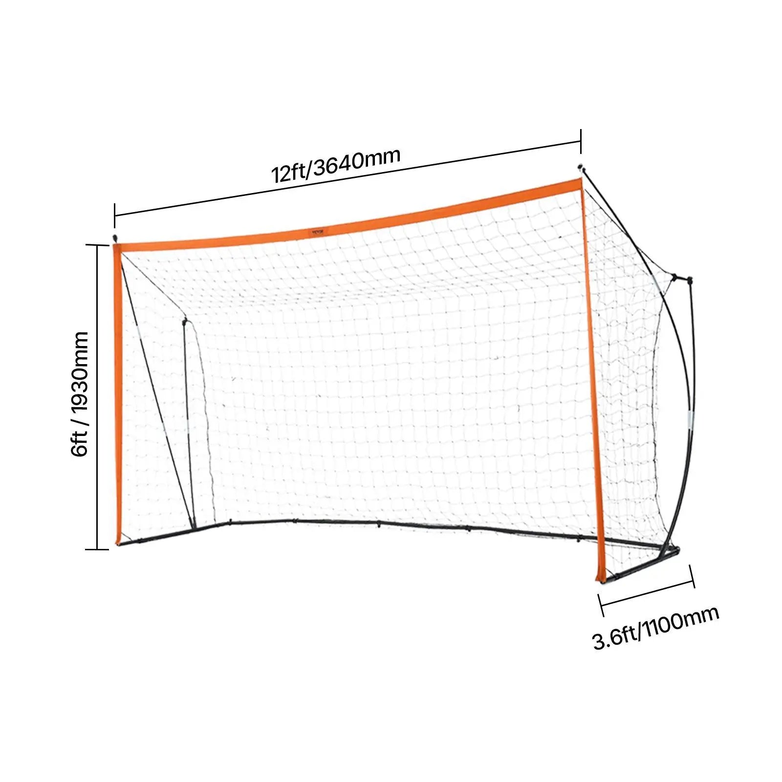 【Summerfinds】Vevor Portable Soccer Goal, 12X6 Ft Adults Kids Backyard Soccer Net, Large Practice Soccer Net, Steel Fiberglass Structure Training Goal Set, All-Weather Outdoor Soccer Goals with Carry Bag, Orange