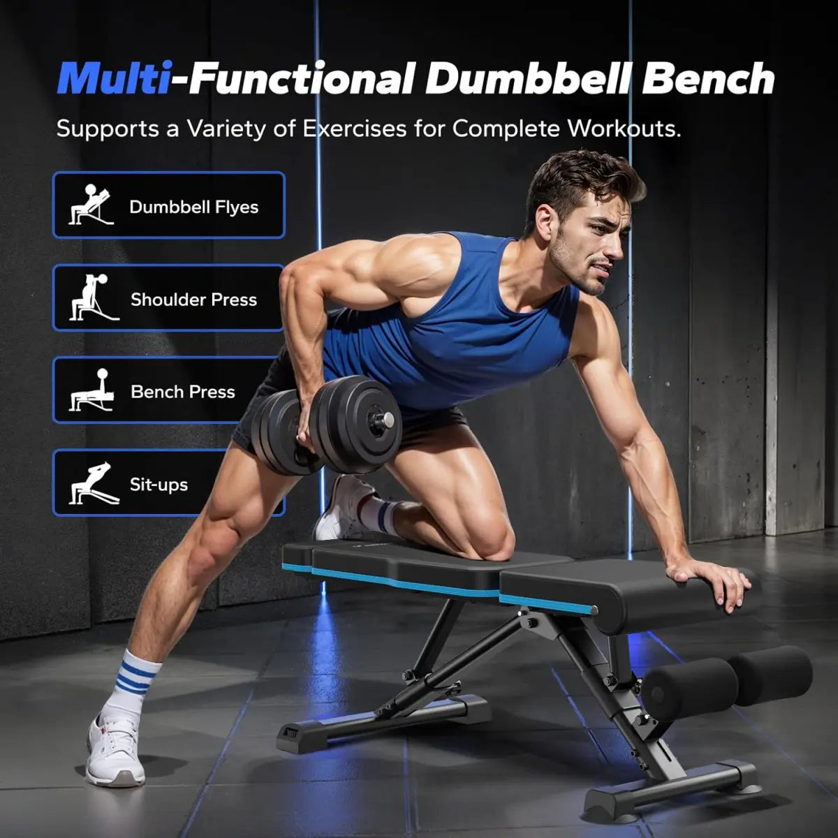 Adjustable Weight Bench, 990 Lbs Quick Fold Weight Bench Suitable for Home Gym, Exercise Bench with Extended Head Support, Adjustable Incline, Decline, and Flat Multifunctional Bench Press Suitable for Full Body Workout