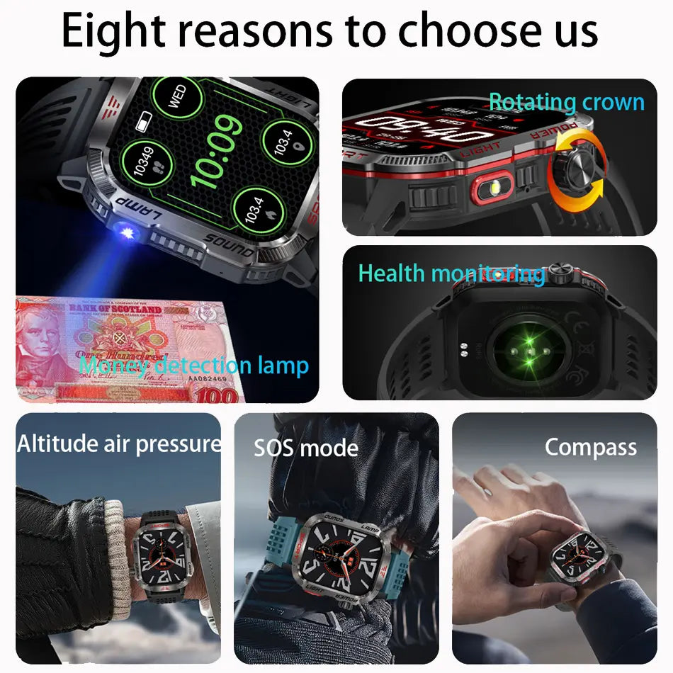 Men's Rechargeable GPS Smartwatch with Magnetic Black Stainless Steel Band, 600mAh USB Rechargeable Battery, Waterproof Design, Flashlight, Compass, Bluetooth Calling, HD Touchscreen, Outdoor Sports Tracker, Android Compatible