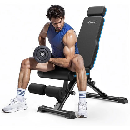 Adjustable Weight Bench, 990 Lbs Quick Fold Weight Bench Suitable for Home Gym, Exercise Bench with Extended Head Support, Adjustable Incline, Decline, and Flat Multifunctional Bench Press Suitable for Full Body Workout
