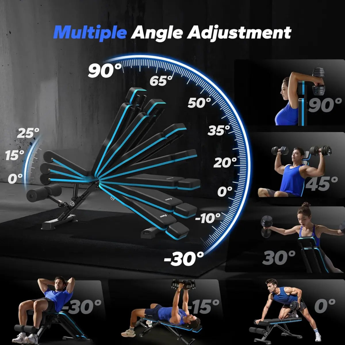 Adjustable Weight Bench, 990 Lbs Quick Fold Weight Bench Suitable for Home Gym, Exercise Bench with Extended Head Support, Adjustable Incline, Decline, and Flat Multifunctional Bench Press Suitable for Full Body Workout