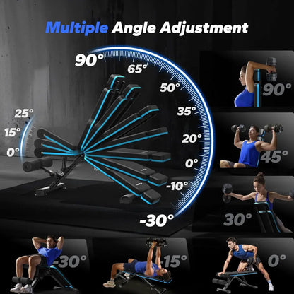 Adjustable Weight Bench, 990 Lbs Quick Fold Weight Bench Suitable for Home Gym, Exercise Bench with Extended Head Support, Adjustable Incline, Decline, and Flat Multifunctional Bench Press Suitable for Full Body Workout
