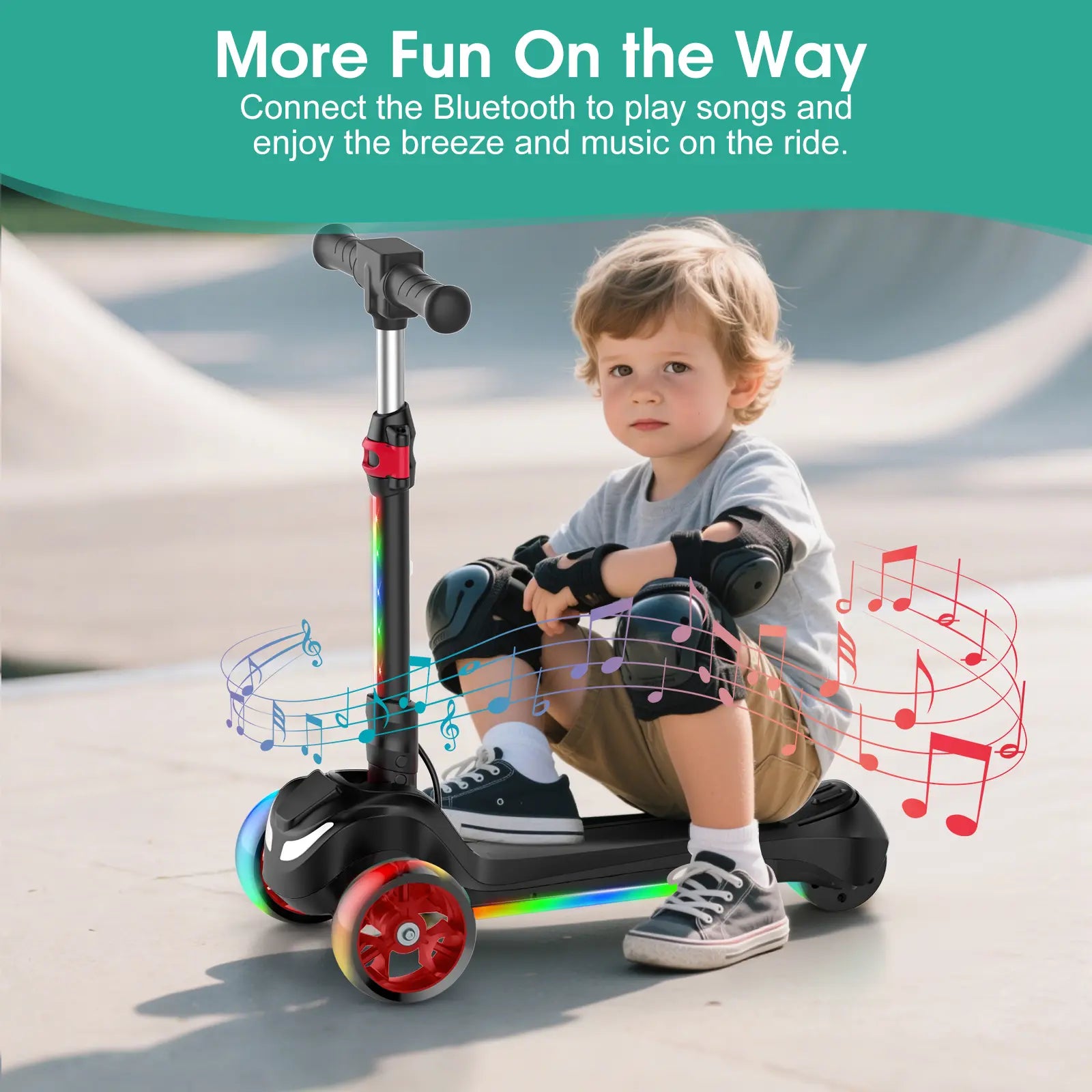 Balance Electric Scooter for Children Ages 3-12, Adjustable Height Motorized Scooter with Bluetooth Speaker, LED Lights, Three-Wheel Design, Thumb Accelerator, Balance Training, and Foldable for Boys and Girls