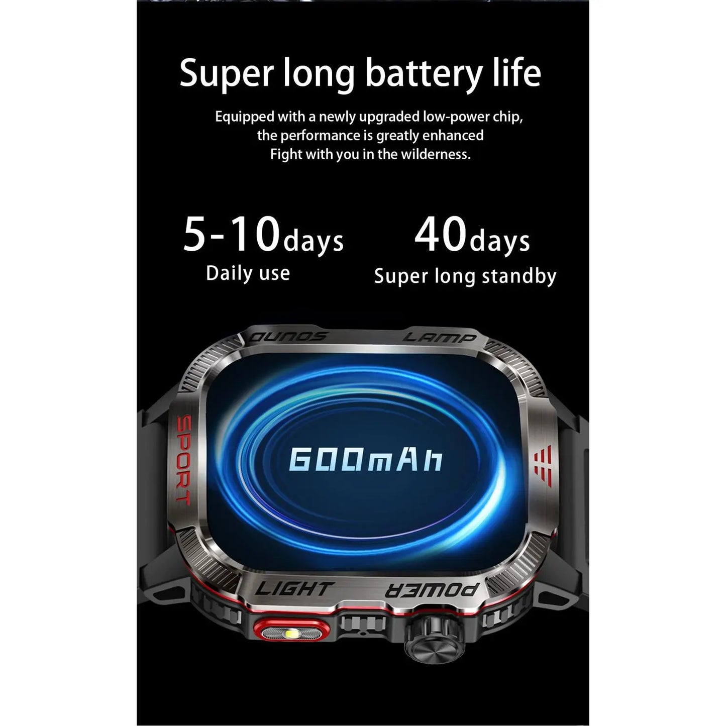 Men's Rechargeable GPS Smartwatch with Magnetic Black Stainless Steel Band, 600mAh USB Rechargeable Battery, Waterproof Design, Flashlight, Compass, Bluetooth Calling, HD Touchscreen, Outdoor Sports Tracker, Android Compatible