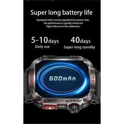 Men's Rechargeable GPS Smartwatch with Magnetic Black Stainless Steel Band, 600mAh USB Rechargeable Battery, Waterproof Design, Flashlight, Compass, Bluetooth Calling, HD Touchscreen, Outdoor Sports Tracker, Android Compatible