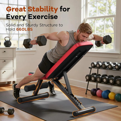 Nicepeople FWB1 Weight Bench for Home Gym, 660LBS Capacity Workout Bench with 8 Backrests for Chest Shoulders Arms, Compact and Foldable Strength Bench for Small Space Apartment Room