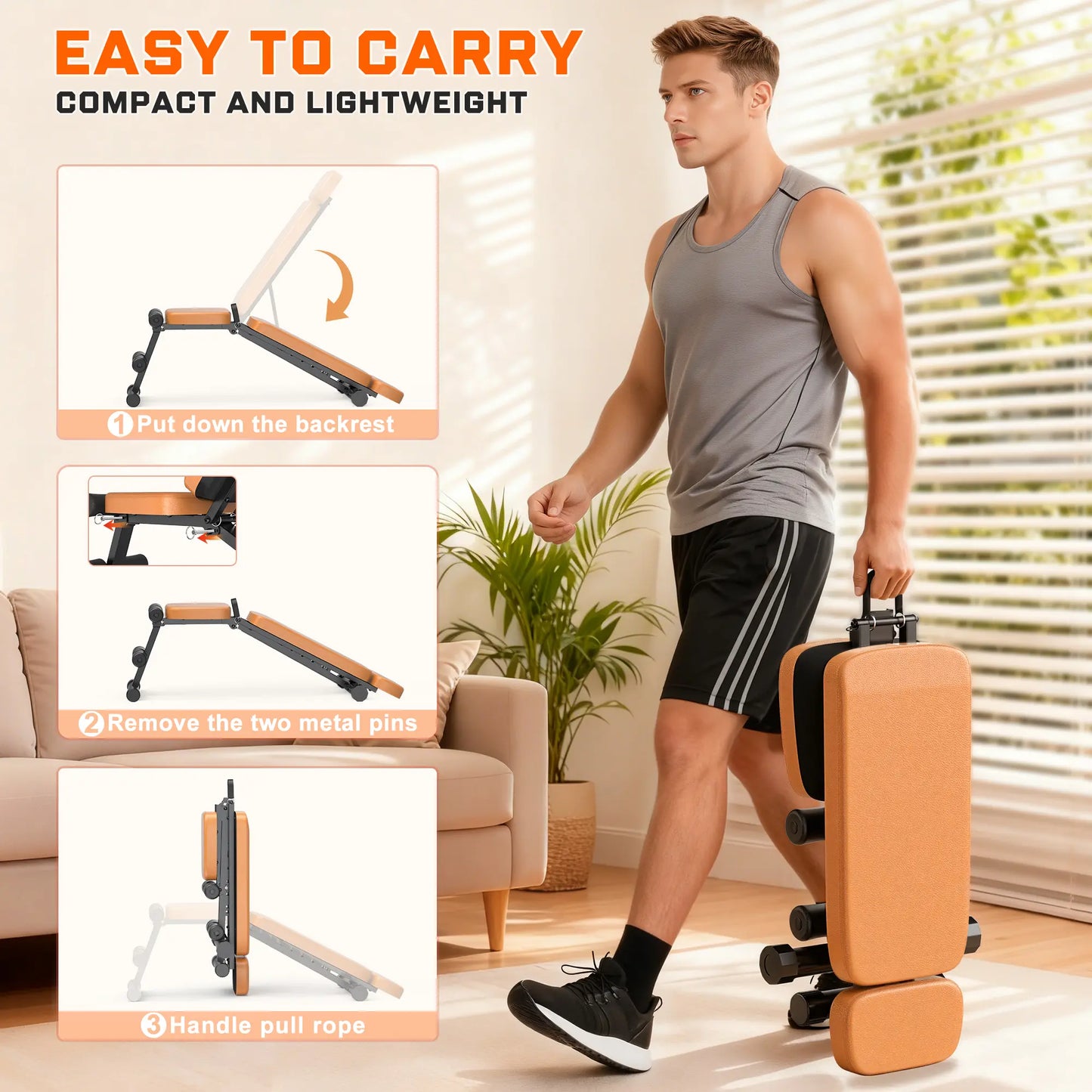 Bearbro 9 Positions Adjustable Weight Bench,Foldable Workout Bench Olympic Weight Bench for Home Gym Full Body Strength Training,Support up to 800Lbs