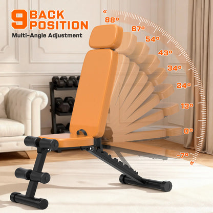 Bearbro 9 Positions Adjustable Weight Bench,Foldable Workout Bench Olympic Weight Bench for Home Gym Full Body Strength Training,Support up to 800Lbs