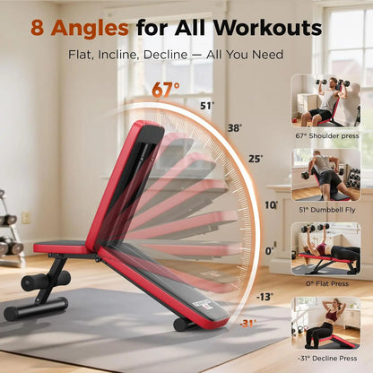Nicepeople FWB1 Weight Bench for Home Gym, 660LBS Capacity Workout Bench with 8 Backrests for Chest Shoulders Arms, Compact and Foldable Strength Bench for Small Space Apartment Room