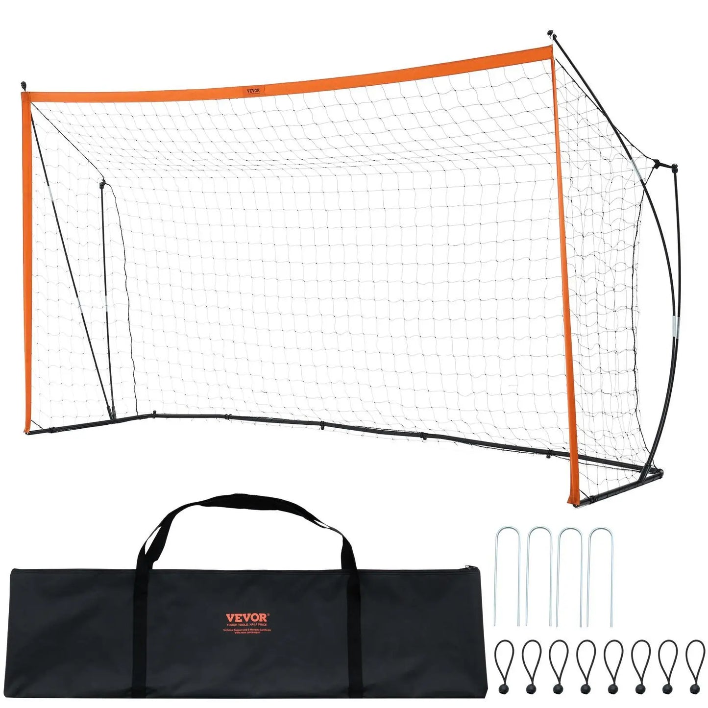 【Summerfinds】Vevor Portable Soccer Goal, 12X6 Ft Adults Kids Backyard Soccer Net, Large Practice Soccer Net, Steel Fiberglass Structure Training Goal Set, All-Weather Outdoor Soccer Goals with Carry Bag, Orange