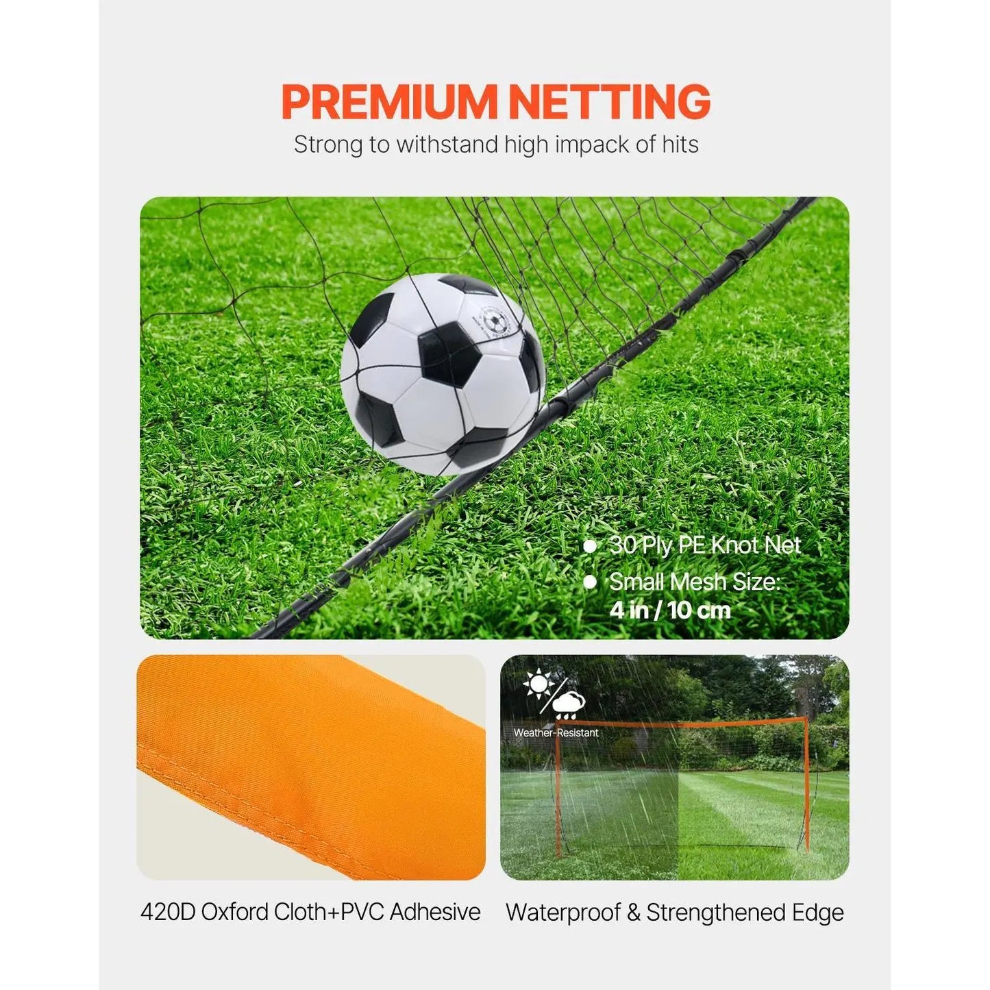 【Summerfinds】Vevor Portable Soccer Goal, 12X6 Ft Adults Kids Backyard Soccer Net, Large Practice Soccer Net, Steel Fiberglass Structure Training Goal Set, All-Weather Outdoor Soccer Goals with Carry Bag, Orange
