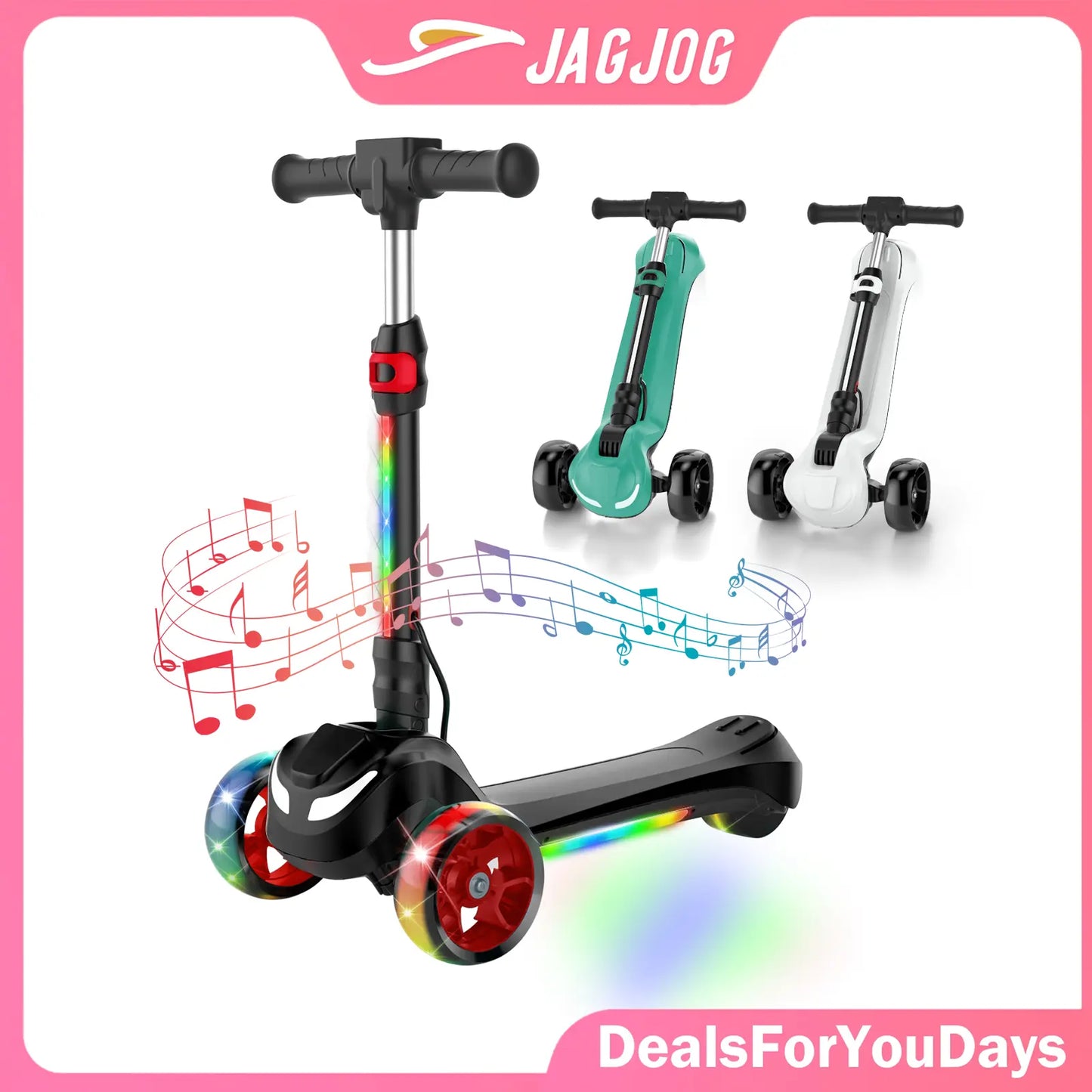 Balance Electric Scooter for Children Ages 3-12, Adjustable Height Motorized Scooter with Bluetooth Speaker, LED Lights, Three-Wheel Design, Thumb Accelerator, Balance Training, and Foldable for Boys and Girls