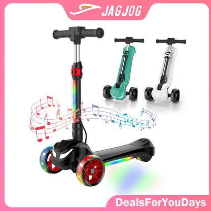 Balance Electric Scooter for Children Ages 3-12, Adjustable Height Motorized Scooter with Bluetooth Speaker, LED Lights, Three-Wheel Design, Thumb Accelerator, Balance Training, and Foldable for Boys and Girls