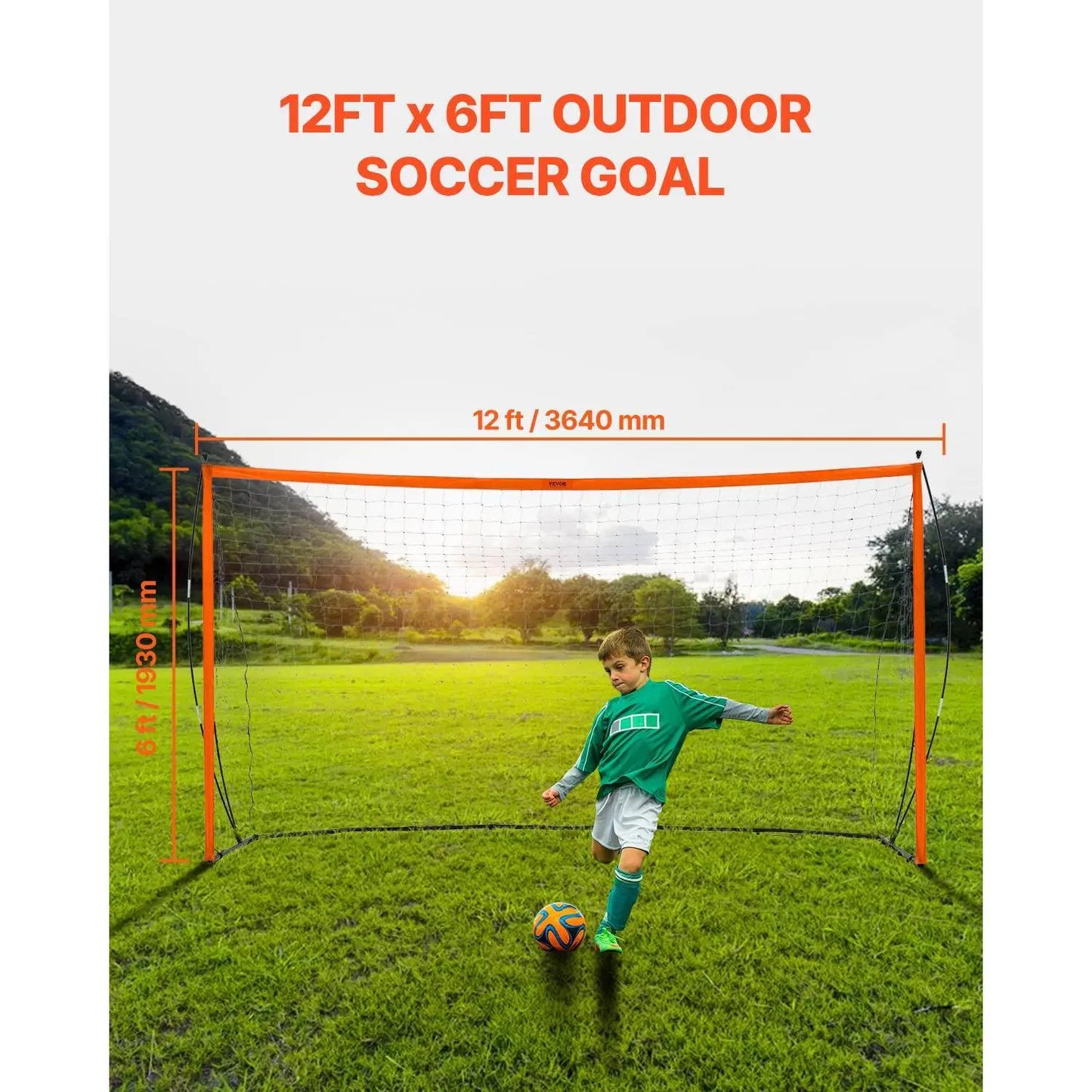 【Summerfinds】Vevor Portable Soccer Goal, 12X6 Ft Adults Kids Backyard Soccer Net, Large Practice Soccer Net, Steel Fiberglass Structure Training Goal Set, All-Weather Outdoor Soccer Goals with Carry Bag, Orange