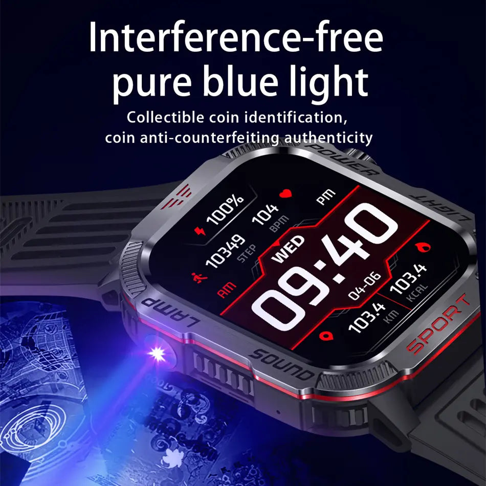Men's Rechargeable GPS Smartwatch with Magnetic Black Stainless Steel Band, 600mAh USB Rechargeable Battery, Waterproof Design, Flashlight, Compass, Bluetooth Calling, HD Touchscreen, Outdoor Sports Tracker, Android Compatible