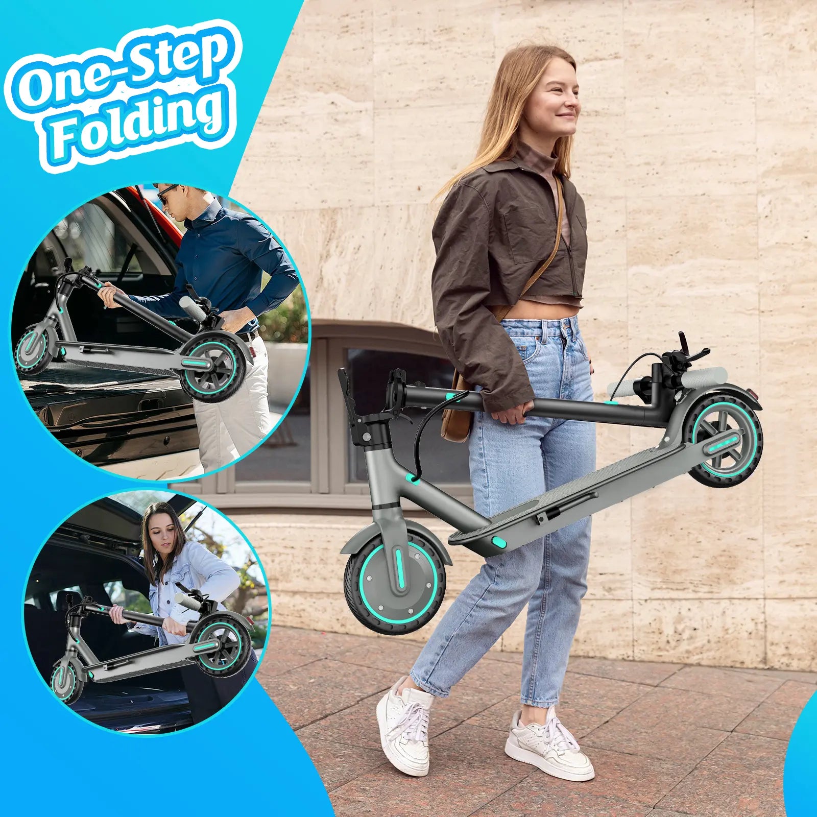 2026 Leisure Folding Scooter, Range of 14 Miles, App Unlocked 28Mph, 3-Speed Adjustable Fun Sports Scooter, Portable Folding Commuting Electric Scooter, with Application Control