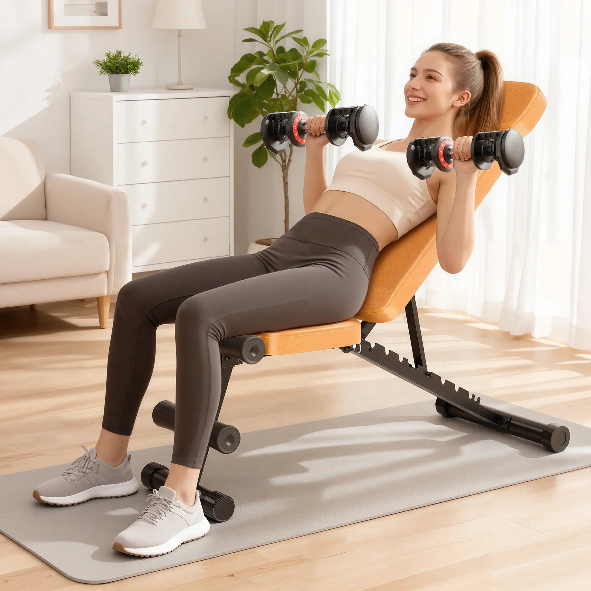Bearbro 9 Positions Adjustable Weight Bench,Foldable Workout Bench Olympic Weight Bench for Home Gym Full Body Strength Training,Support up to 800Lbs