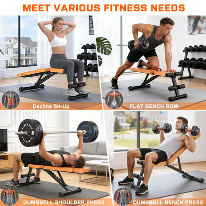 Bearbro 9 Positions Adjustable Weight Bench,Foldable Workout Bench Olympic Weight Bench for Home Gym Full Body Strength Training,Support up to 800Lbs