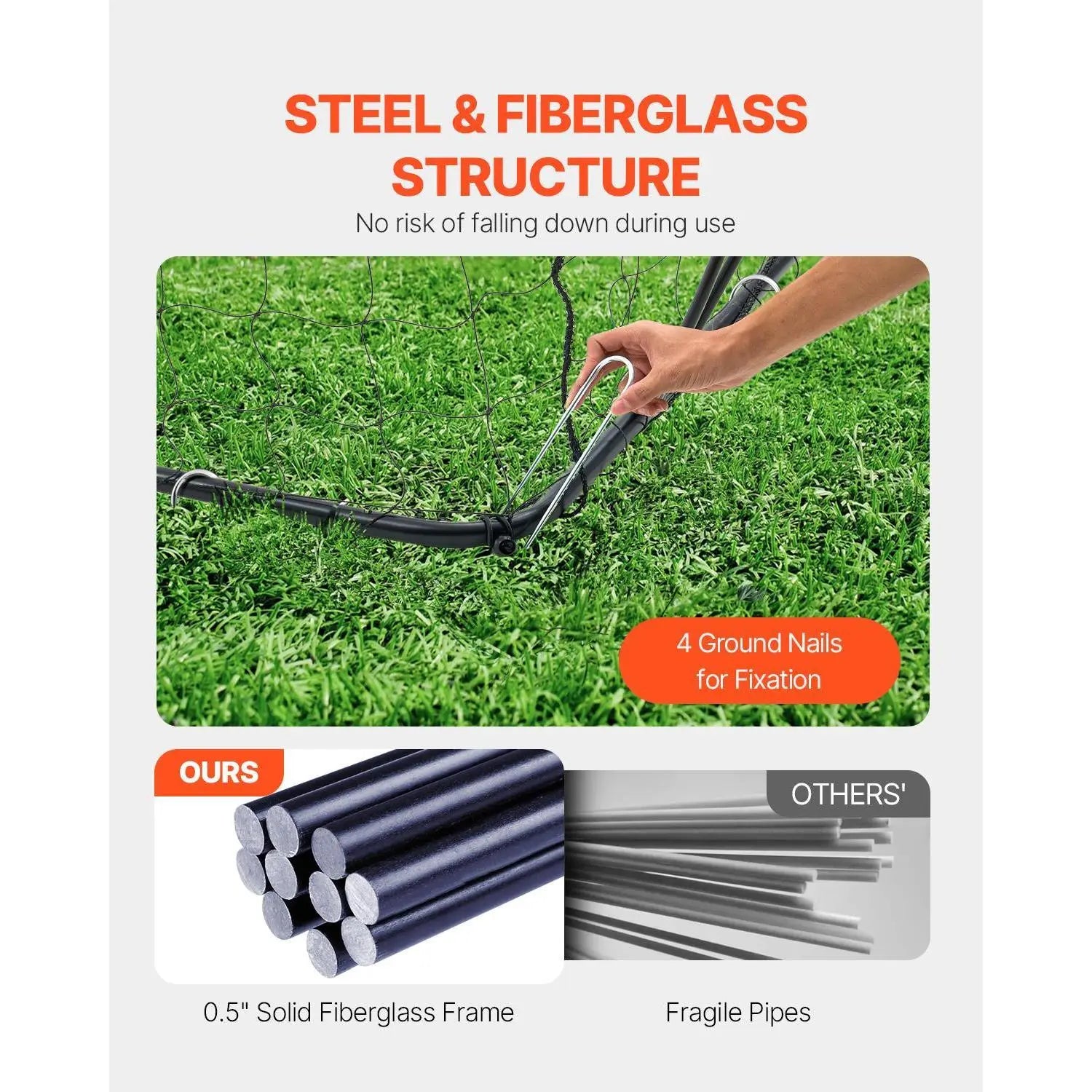 【Summerfinds】Vevor Portable Soccer Goal, 12X6 Ft Adults Kids Backyard Soccer Net, Large Practice Soccer Net, Steel Fiberglass Structure Training Goal Set, All-Weather Outdoor Soccer Goals with Carry Bag, Orange