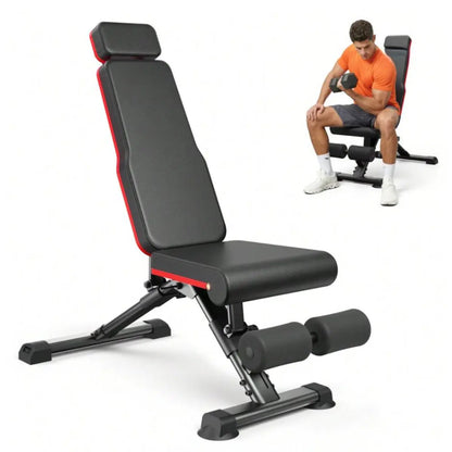 Adjustable Weight Bench, 990 Lbs Quick Fold Weight Bench Suitable for Home Gym, Exercise Bench with Extended Head Support, Adjustable Incline, Decline, and Flat Multifunctional Bench Press Suitable for Full Body Workout