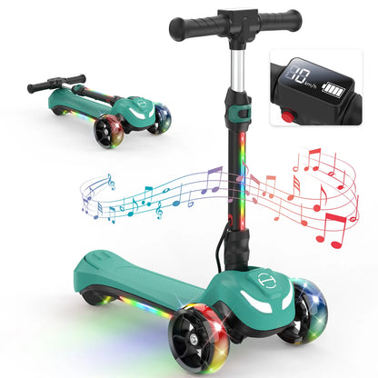 Balance Electric Scooter for Children Ages 3-12, Adjustable Height Motorized Scooter with Bluetooth Speaker, LED Lights, Three-Wheel Design, Thumb Accelerator, Balance Training, and Foldable for Boys and Girls