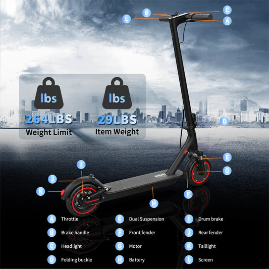 350W Motor Electric Scooter,19Mph Speed,Folding E-Scooter with Dual Suspension,App Controlrange