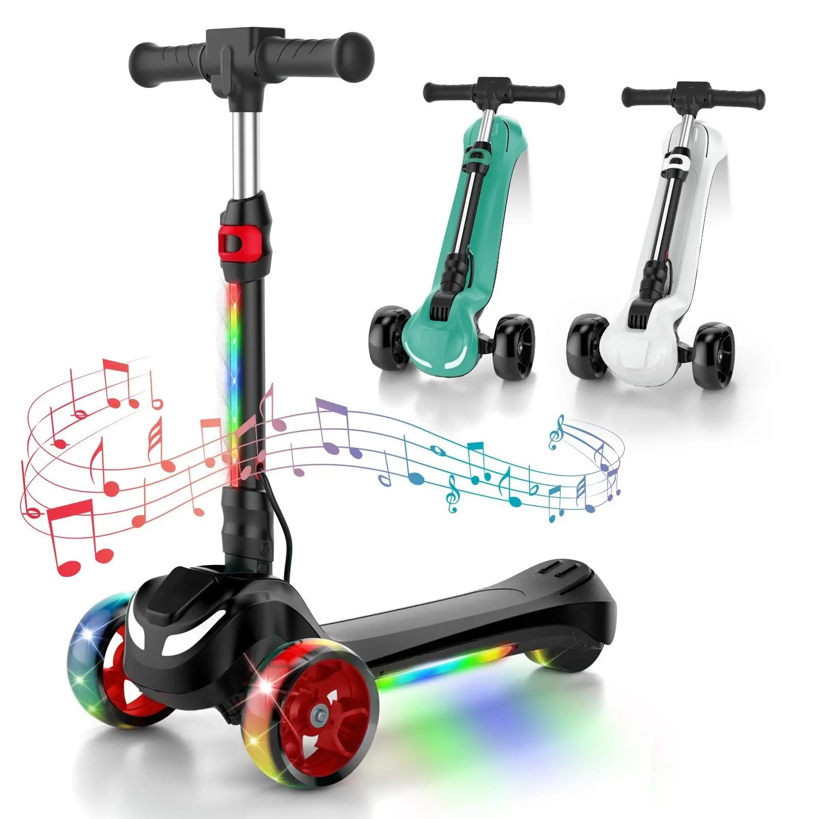 Balance Electric Scooter for Children Ages 3-12, Adjustable Height Motorized Scooter with Bluetooth Speaker, LED Lights, Three-Wheel Design, Thumb Accelerator, Balance Training, and Foldable for Boys and Girls