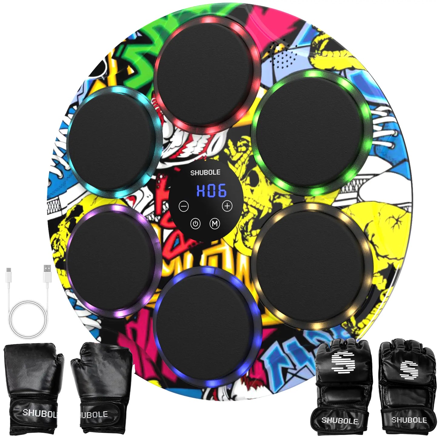 Shubole Music Boxing Machine with Gloves - Wall Mounted Punching Trainer for Adults & Kids, 9-Speed Punch Game, Wall Boxing Punching Pad, 2025 Upgrade Gifts for Boys Age 6+