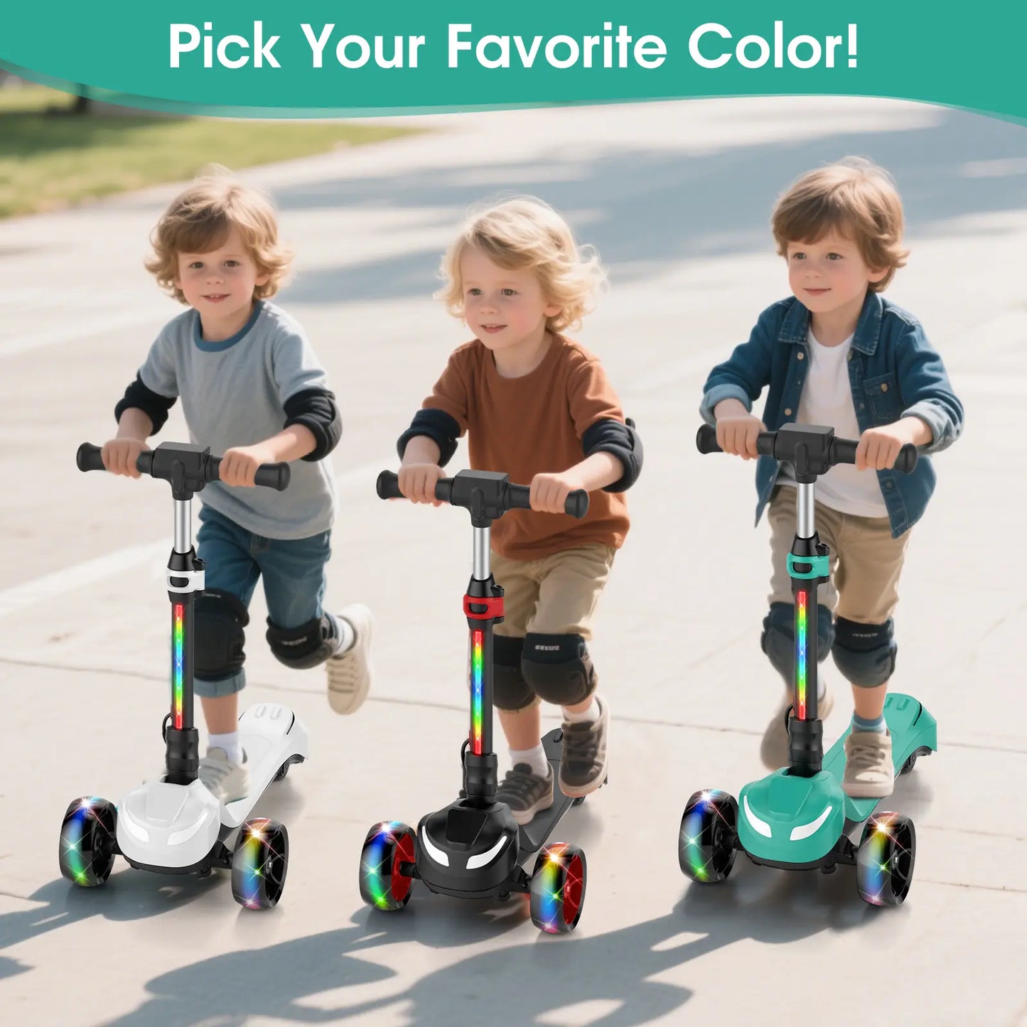 Balance Electric Scooter for Children Ages 3-12, Adjustable Height Motorized Scooter with Bluetooth Speaker, LED Lights, Three-Wheel Design, Thumb Accelerator, Balance Training, and Foldable for Boys and Girls