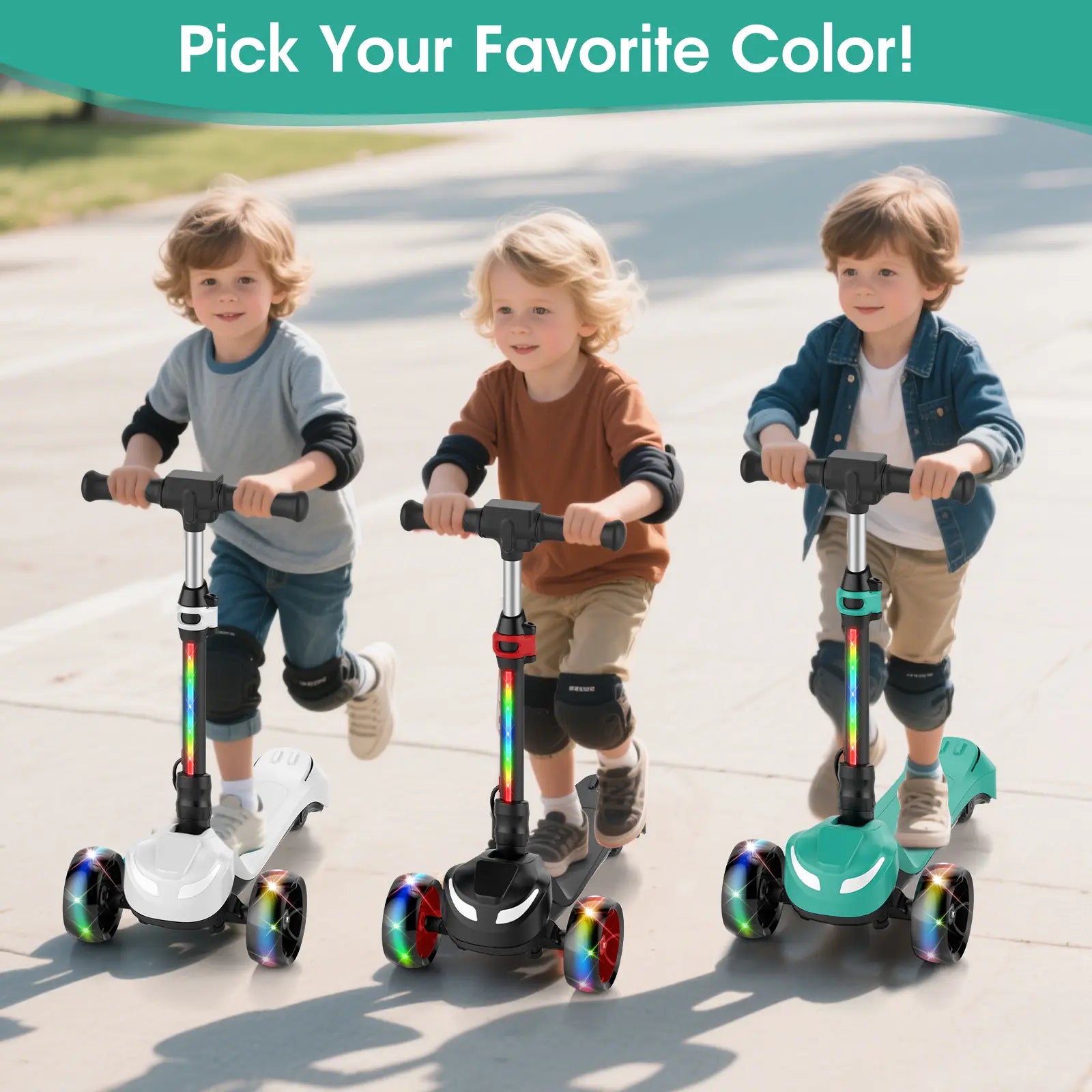 Balance Electric Scooter for Children Ages 3-12, Adjustable Height Motorized Scooter with Bluetooth Speaker, LED Lights, Three-Wheel Design, Thumb Accelerator, Balance Training, and Foldable for Boys and Girls