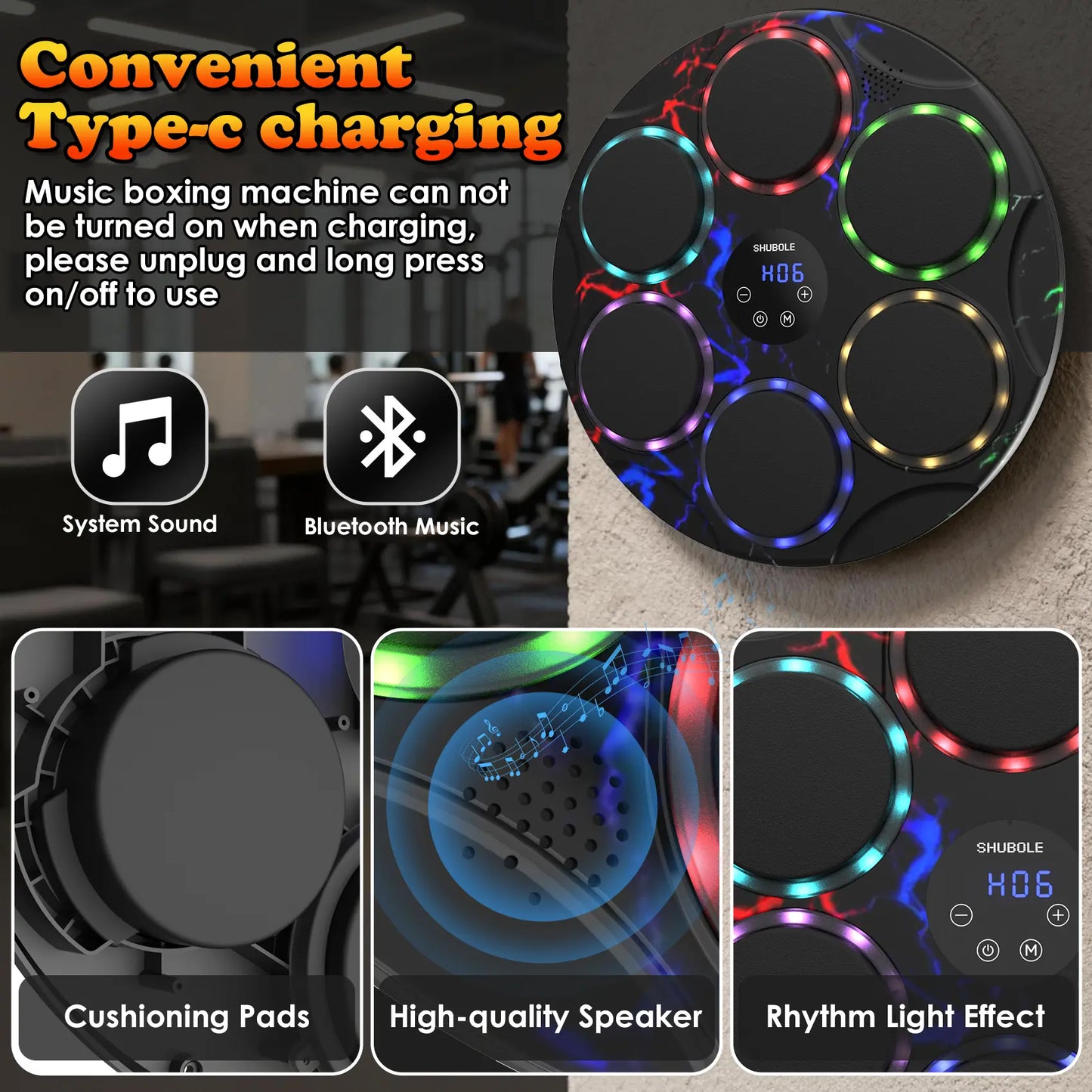 Shubole Music Boxing Machine with Gloves - Wall Mounted Punching Trainer for Adults & Kids, 9-Speed Punch Game, Wall Boxing Punching Pad, 2025 Upgrade Gifts for Boys Age 6+