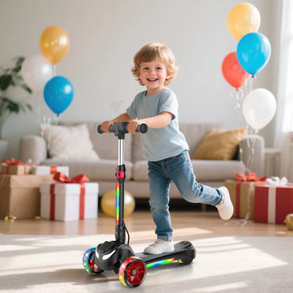 Balance Electric Scooter for Children Ages 3-12, Adjustable Height Motorized Scooter with Bluetooth Speaker, LED Lights, Three-Wheel Design, Thumb Accelerator, Balance Training, and Foldable for Boys and Girls